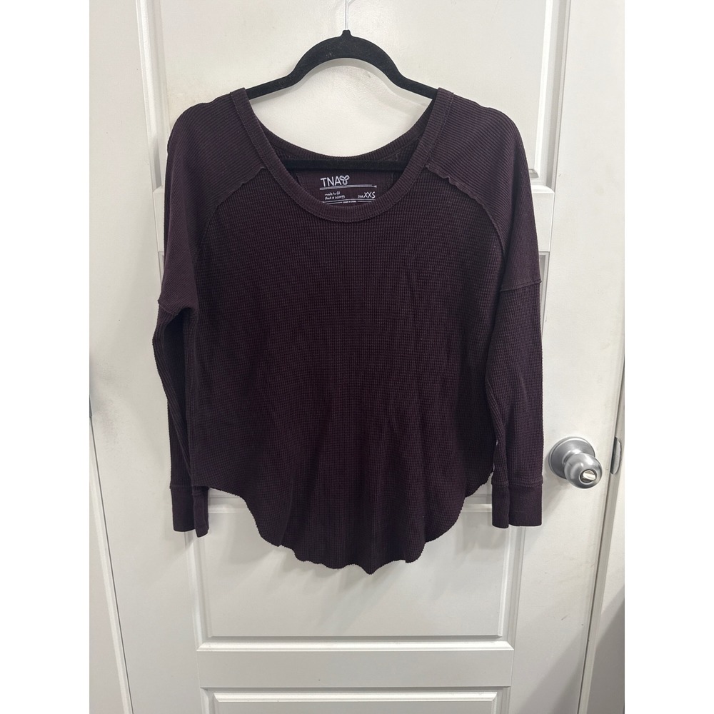 Aritzia TNA Waffle Knit Thermal Long Sleeve Top Plum Purple XXS 001455